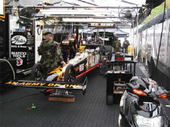 Tony Shumacher's US Army T/F dragster - for those who have never been to an NHRA pro drag race, you don't know what you're missing!  Unlike other forms of motorsports, the NHRA cars and drivers are readily accessible to the fans - there's nothing like the