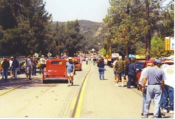 This shows part of the show cars which lined the street & were parked in the main roadway of the town of Pine Valley, CA.  