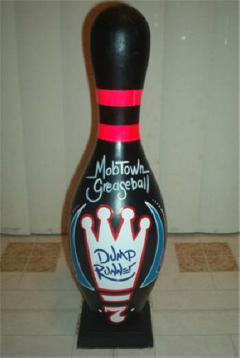 This is the 1st Place Trophy that was handed out for each class (Custom Painted Bowling Pins).