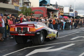 Mc Millan Family's Nostlagia Motors Funny Car being DRIVEN in the parade 