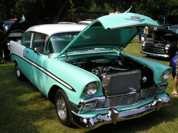 Art Smith's '56 Chevy with a 383 stroker motor is a guarantee of no rain!!