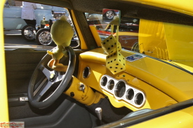 Ron Girjalva drove his clean Chevy powered ’33 Ford Tudor from Orange, CA.  Is that Tweety on the steering wheel?