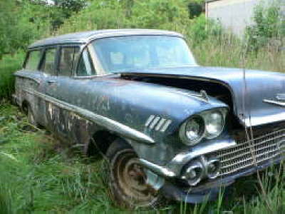 This '58 Chev Wagon sits in a field in Oregon... sent in by Joe and JoAnn Dalton