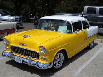 This is Skipper Roberts super clean '55 Chevy 2-door post