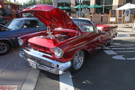 This rare ’57 Olds Rocket 98 Convertible is a “show stopper”. The stylish interior and the detailed big block engine room are perfect. The owner is John Gilson of Huntington Beach, CA.