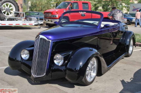 Can you guess this one? Owner Rocky Nash of Murrieta, CA. says his, real steel, small block Chevy powered car, with a Packard grille, is a 36 Plymouth .. Roadster?