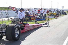 After the big Cacklefest Saturday night, the small Sunday Cacklefest involved about 14 historic classic drag cars.