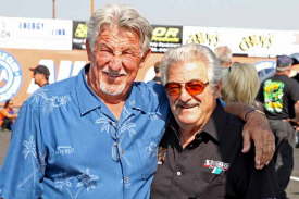 Steve Gibbs (l) with Ageless NHRA Top Fuel Dragster driver Chris Karamesines.