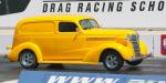 Don Richardson lifts the wheel on his sharp ’38 Chevy sedan delivery.