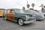 Another rare, restored Woodie. This is a awesome, ’50  	DeSoto Suburban with a bust of the Spanish explorer Hernando de Soto as the  	hood ornament. The owners are Scott & Dame Melcer of  Encinitas, CA.	
